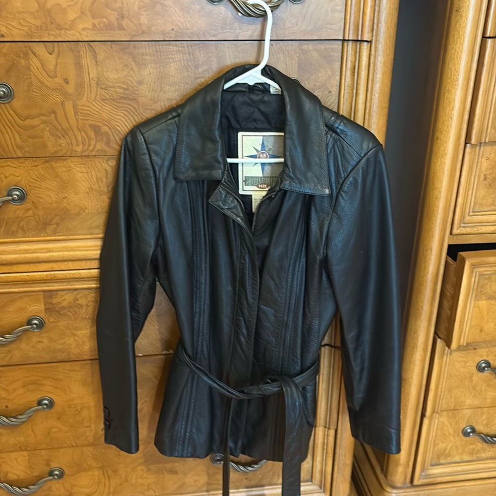 Leather Belted Jacket - Black